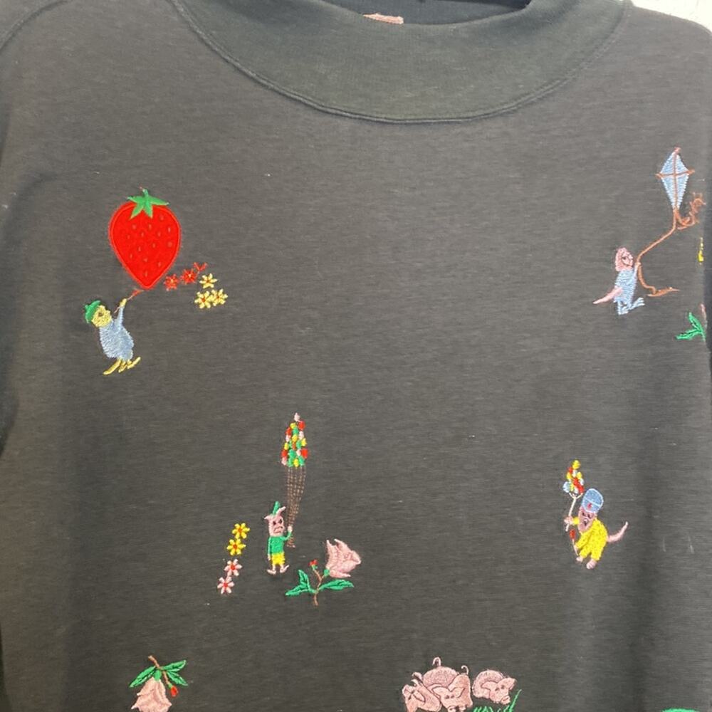 Flashlights Vintage Embroidered Knit Mock Neck Sweater Women’s Unique Sz Lg - Picture 3 of 14